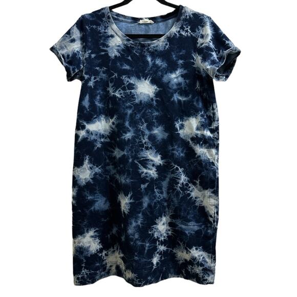 Jane and Delancey Tie-Dye Indigo Mini Sweatshirt Dress Comfy Cozy Small Relaxed - Picture 1 of 10